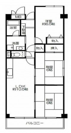 大阪市旭区新森、マンションの間取り画像です