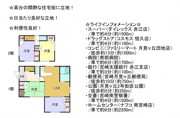 宮崎市月見ケ丘、中古一戸建ての間取り画像です
