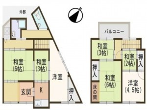 大阪市生野区生野西、中古一戸建ての間取り画像です