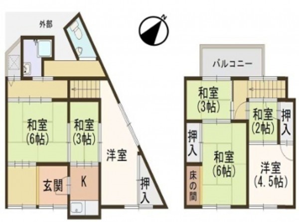 大阪市生野区生野西、中古一戸建ての間取り画像です
