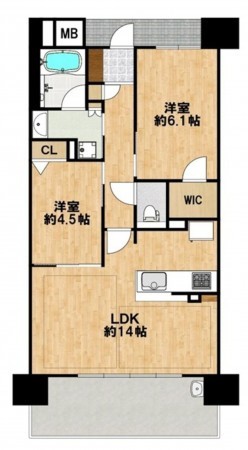 大阪市城東区関目、マンションの間取り画像です