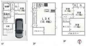 大阪市城東区東中浜、中古一戸建ての間取り画像です