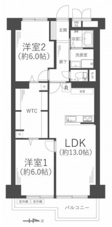 大阪市旭区高殿、マンションの間取り画像です