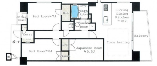 大阪市東成区神路、マンションの間取り画像です
