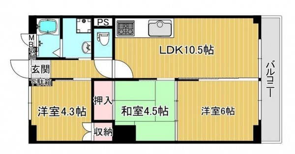 大阪市城東区中央、マンションの間取り画像です