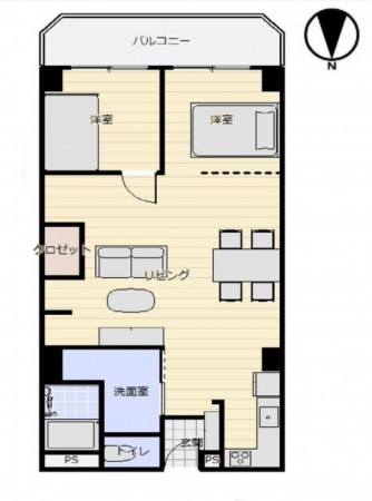 大阪市旭区新森、マンションの間取り画像です