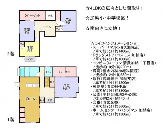 宮崎市清武町加納、中古一戸建ての間取り画像です