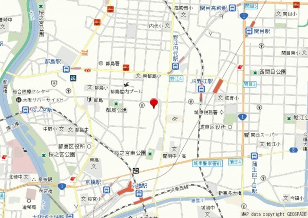 大阪市都島区都島中通、マンションの地図画像です