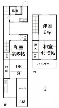 大阪市生野区林寺、中古一戸建ての間取り画像です