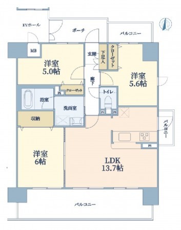 大阪市旭区大宮、マンションの間取り画像です