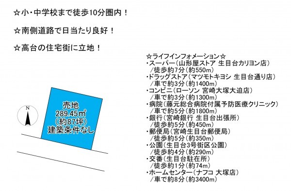 宮崎市生目台東、土地の間取り画像です