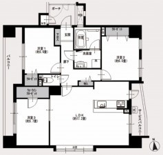 大阪市旭区清水、マンションの間取り画像です