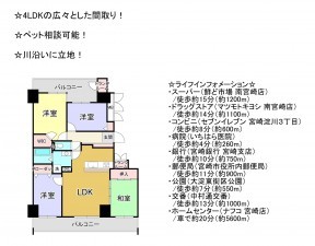 宮崎市淀川、マンションの間取り画像です