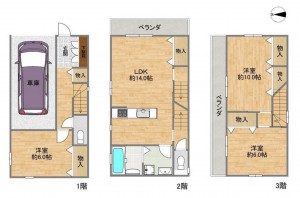 大阪市鶴見区安田、中古一戸建ての間取り画像です