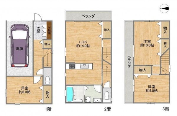 大阪市鶴見区安田、中古一戸建ての間取り画像です
