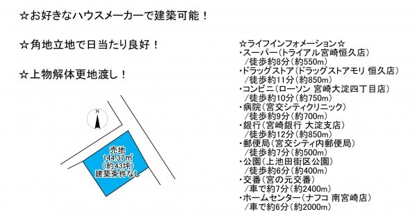 宮崎市恒久、土地の間取り画像です
