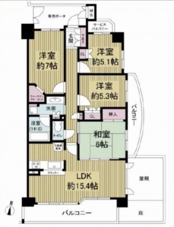 大阪市鶴見区諸口、マンションの間取り画像です