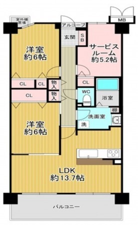 大阪市都島区友渕町、マンションの間取り画像です