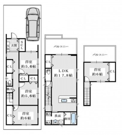 大阪市東成区大今里南、中古一戸建ての間取り画像です