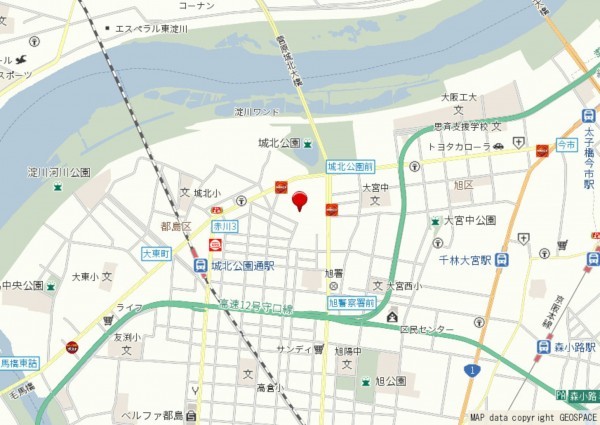 大阪市旭区生江、中古一戸建ての地図画像です