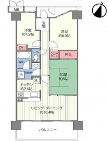 大阪市城東区新喜多東、マンションの間取り画像です