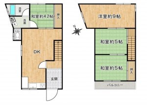 大阪市東成区中道、中古一戸建ての間取り画像です