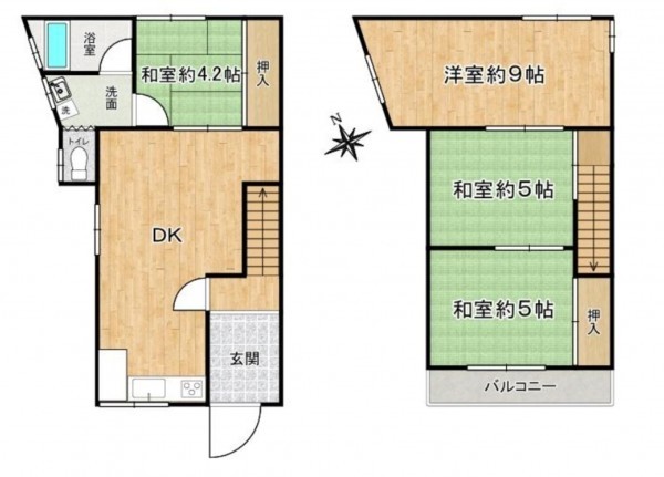 大阪市東成区中道、中古一戸建ての間取り画像です