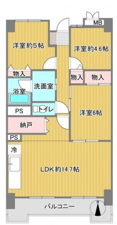 大阪市生野区巽西、マンションの間取り画像です