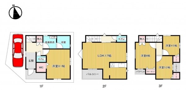 大阪市生野区田島、新築一戸建ての間取り画像です