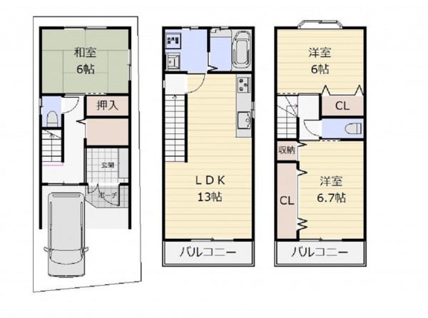 大阪市鶴見区安田、中古一戸建ての間取り画像です