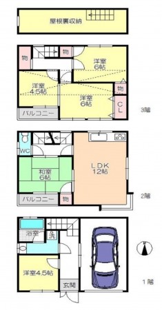 大阪市鶴見区諸口、中古一戸建ての間取り画像です