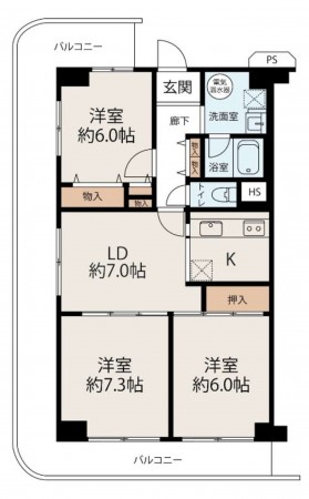 大阪市鶴見区放出東、マンションの間取り画像です