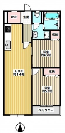 大阪市旭区高殿、マンションの間取り画像です