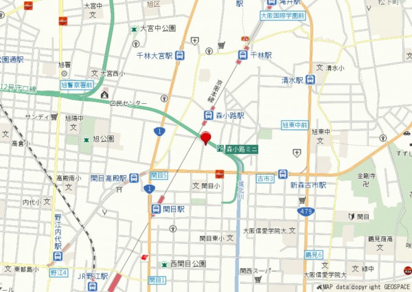 大阪市旭区新森、マンションの地図画像です