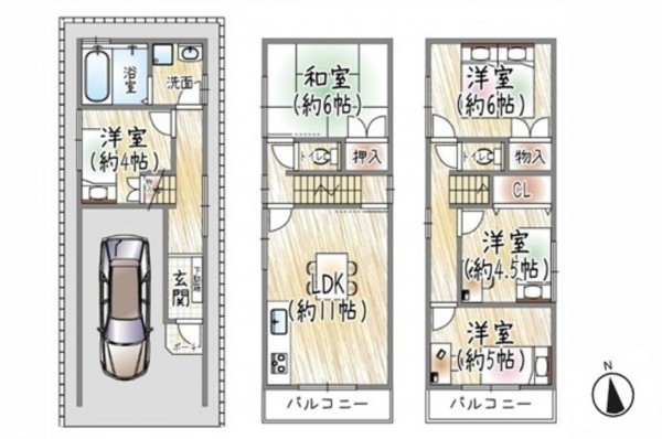 大阪市城東区中浜、中古一戸建ての間取り画像です
