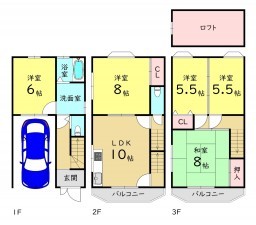 大阪市生野区巽中、中古一戸建ての間取り画像です