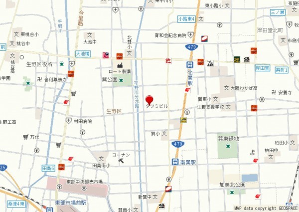 大阪市生野区巽中、中古一戸建ての地図画像です