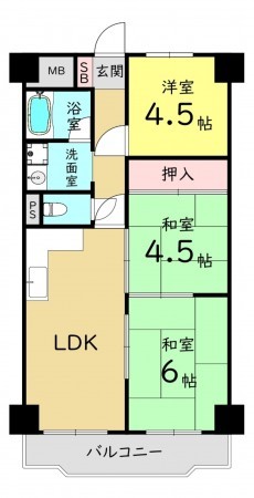 大阪市東成区大今里西、マンションの間取り画像です