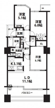 大阪市東成区大今里南、マンションの間取り画像です