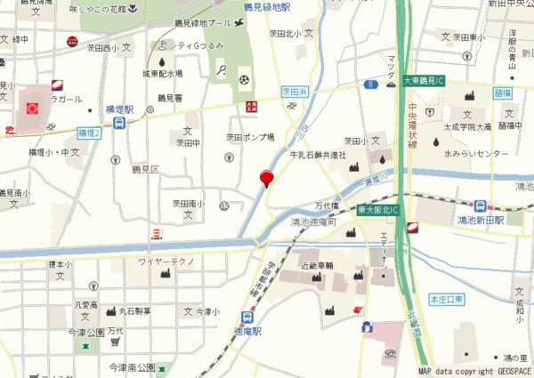 大阪市鶴見区中茶屋、新築一戸建ての地図画像です