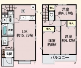 大阪市鶴見区中茶屋、新築一戸建ての間取り画像です
