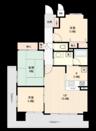 大阪市東成区中道、マンションの間取り画像です
