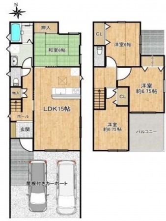 大阪市生野区田島、中古一戸建ての間取り画像です