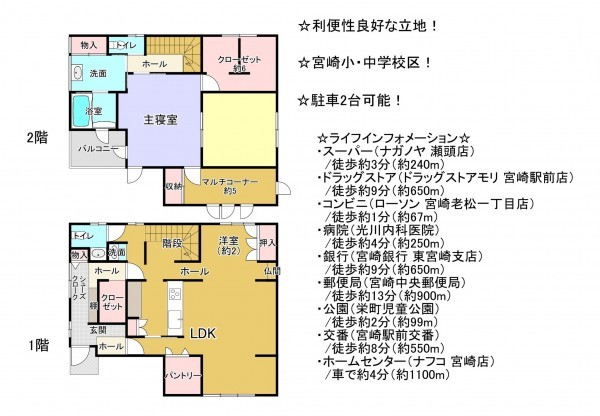 宮崎市老松、中古一戸建ての間取り画像です