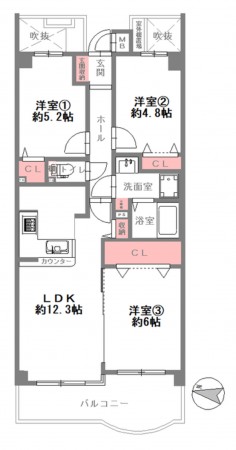大阪市鶴見区諸口、マンションの間取り画像です