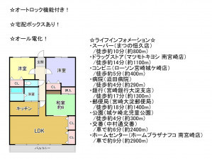 宮崎市城ケ崎、マンションの間取り画像です