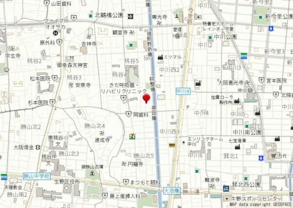 大阪市生野区桃谷、中古一戸建ての地図画像です