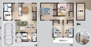 大阪市生野区田島、中古一戸建ての間取り画像です