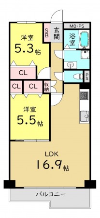大阪市旭区高殿、マンションの間取り画像です