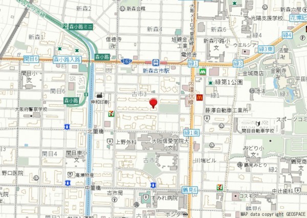 大阪市城東区古市、マンションの地図画像です